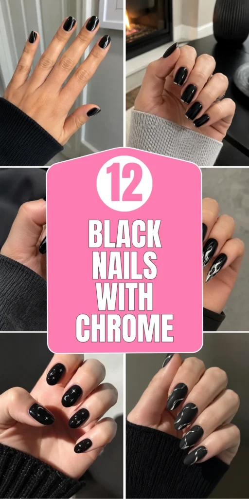 Black Nails With Chrome