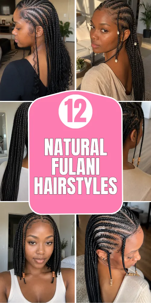 Long natural Fulani braids with wooden beads