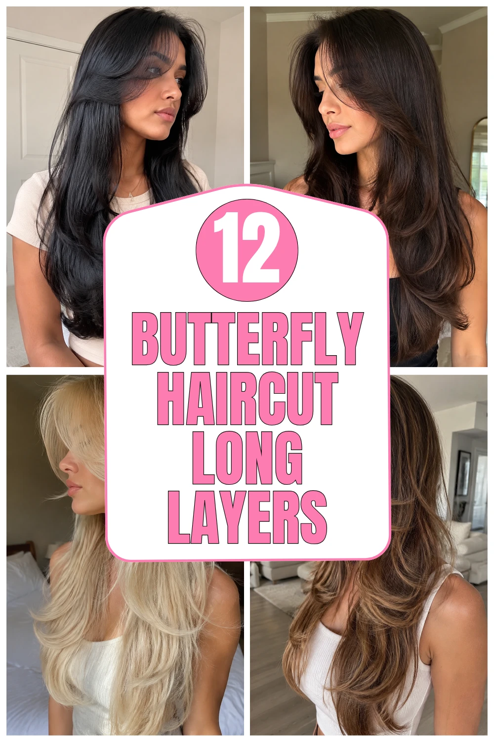 Classic brunette butterfly haircut with long face-framing layers