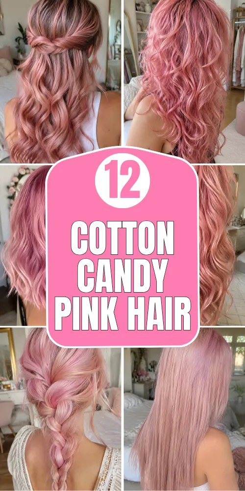 Half up curled cotton candy pink hairstyle with twisted crown
