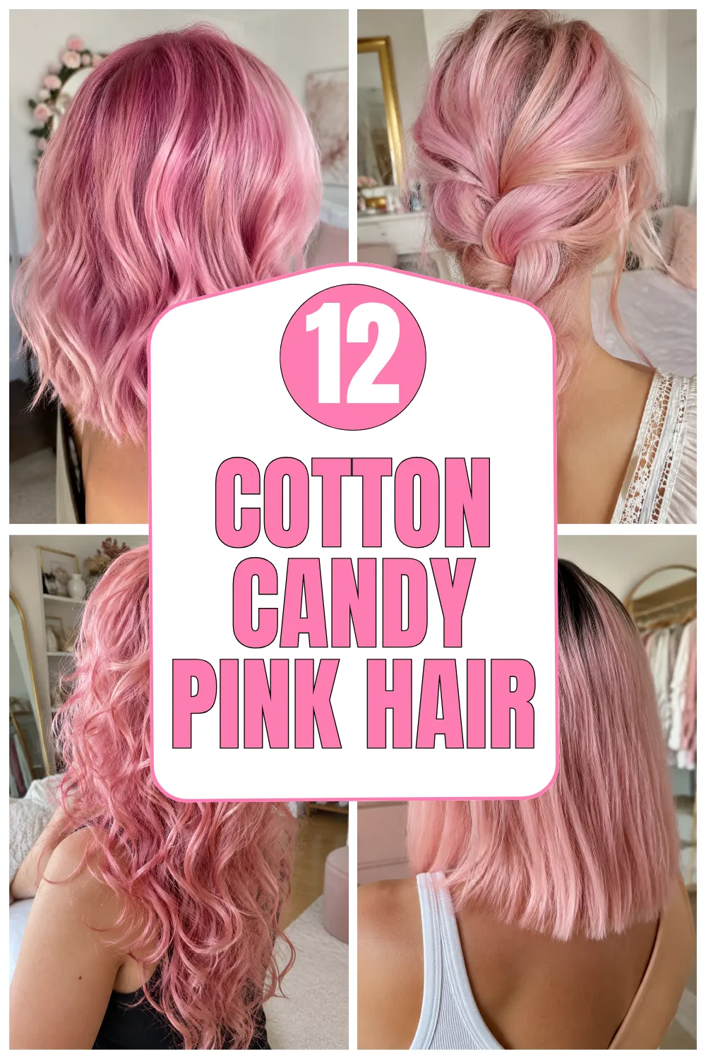 Half up curled cotton candy pink hairstyle with twisted crown
