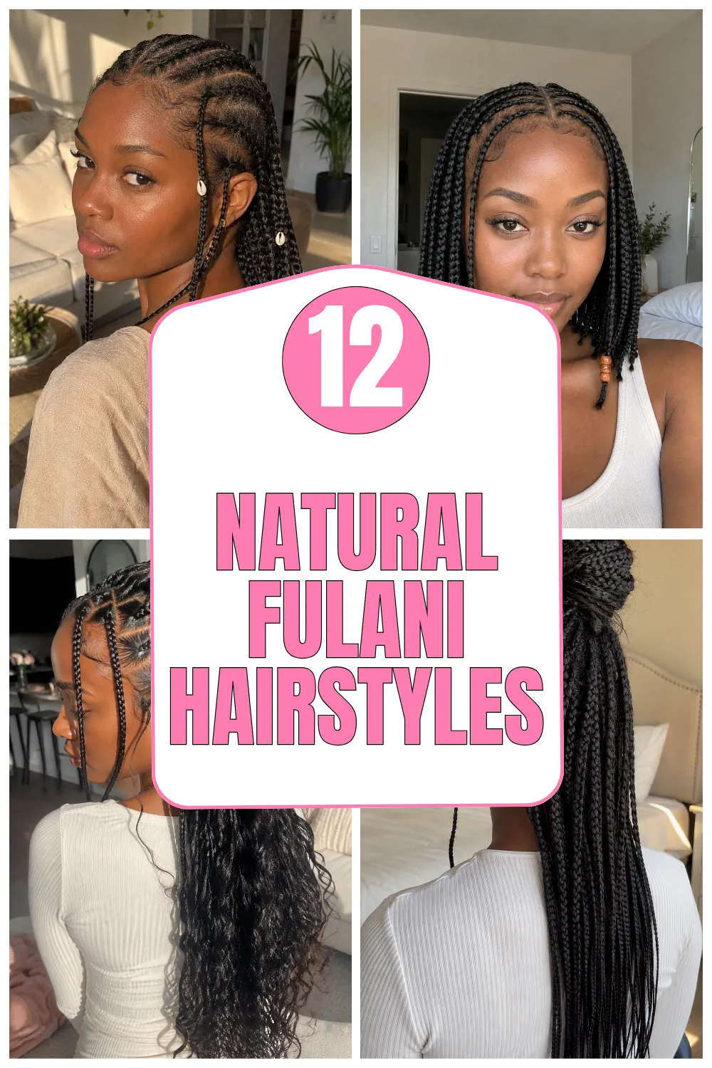 Long natural Fulani braids with wooden beads
