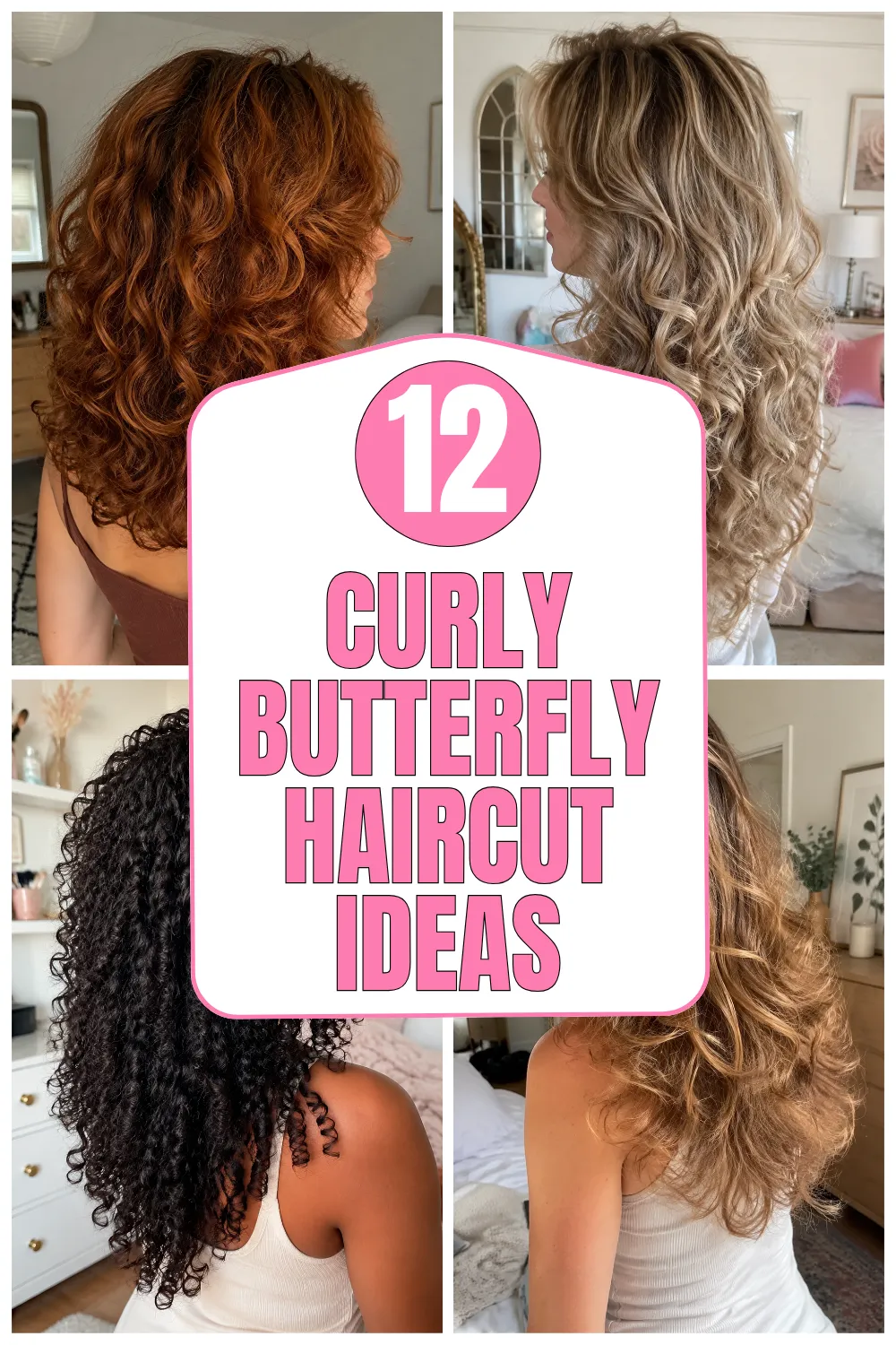 Long brunette curly butterfly haircut with loose cascading layers