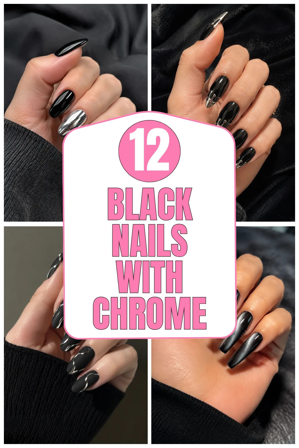 Black Nails With Chrome