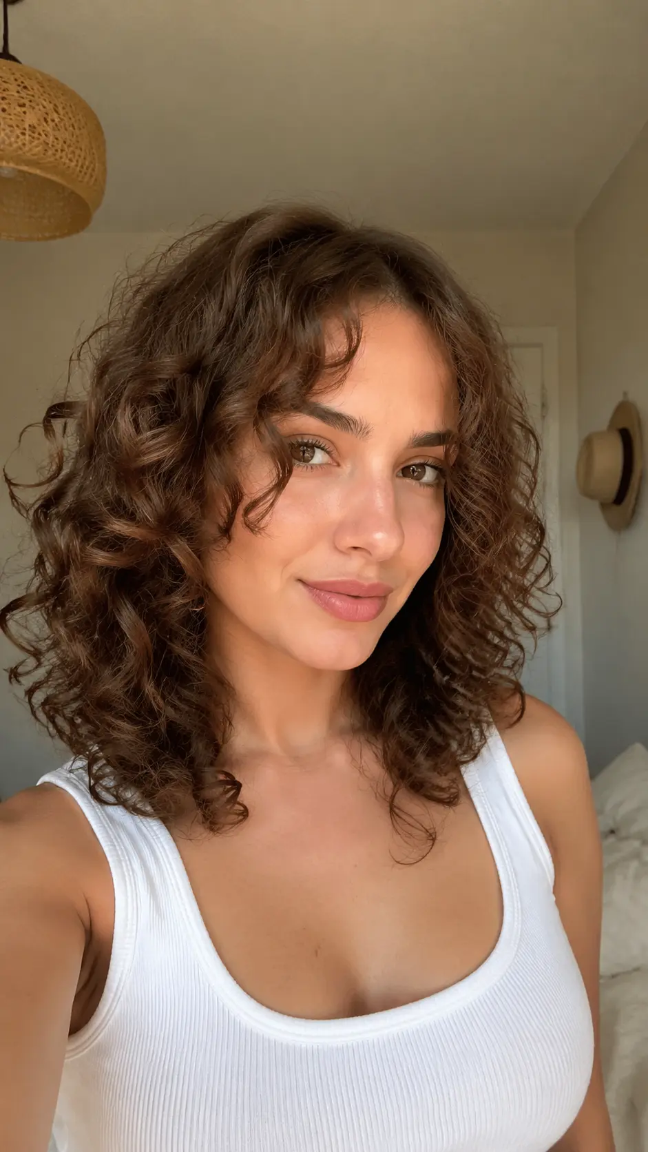 Face-framing layered shoulder length curls
