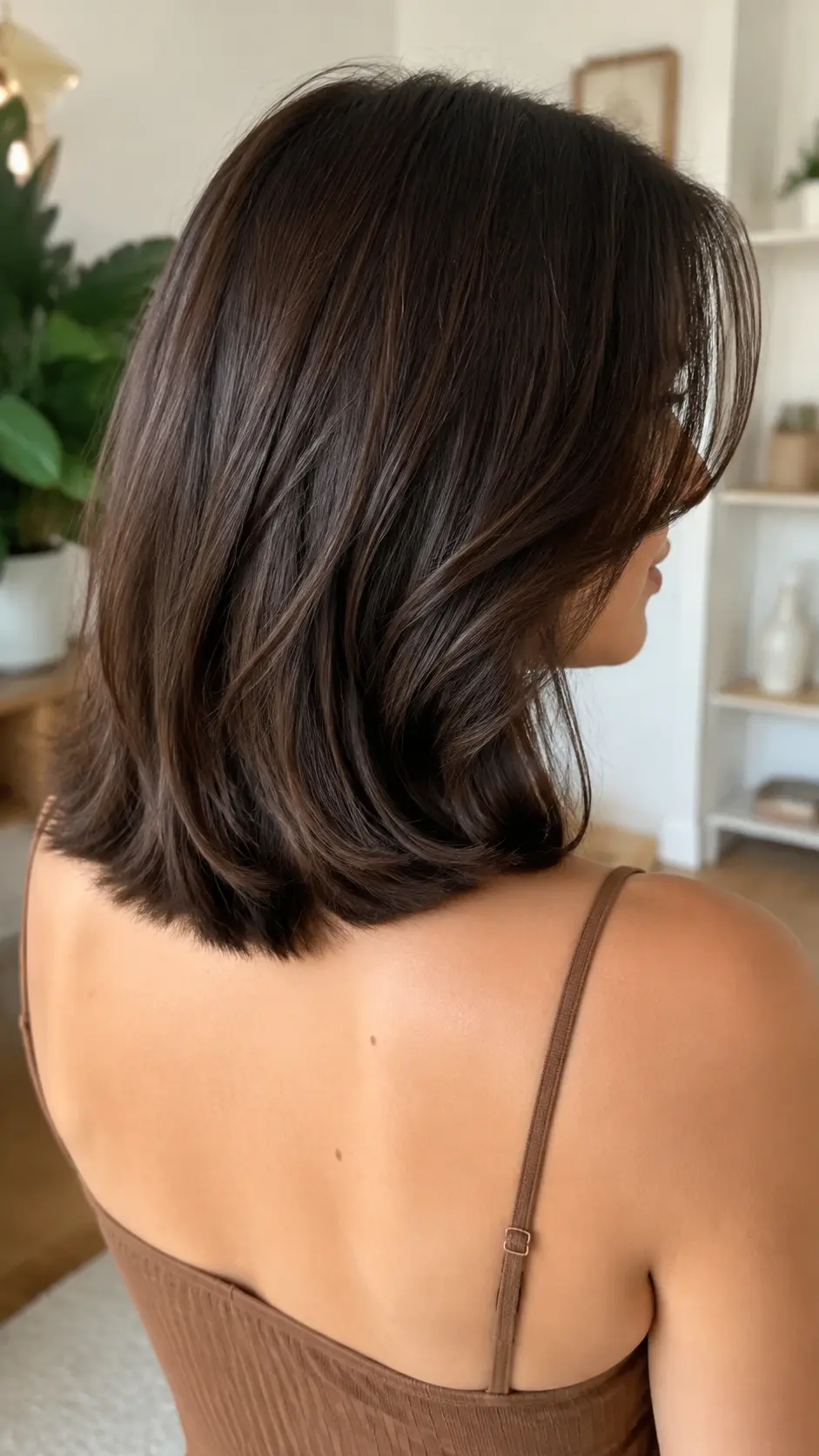 Soft layered shoulder length lob hairstyle for women
