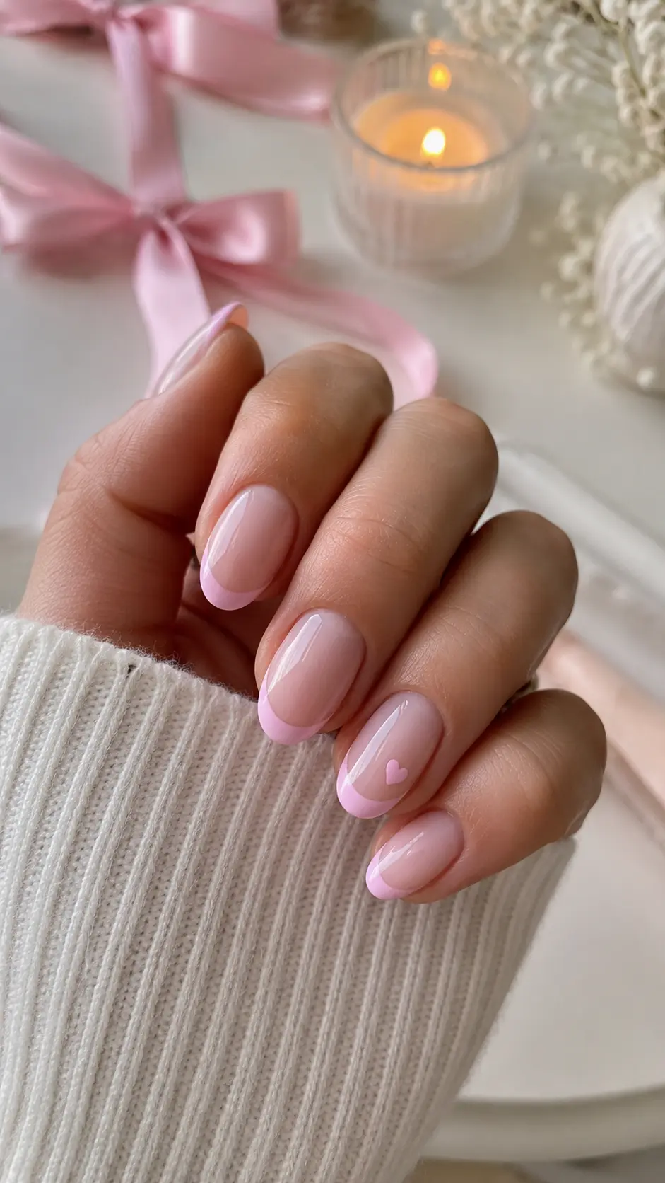 Soft Pink Heart French Tips