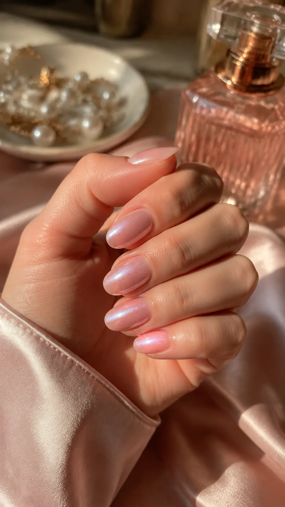 Blush Pink Chrome Birthday Nails