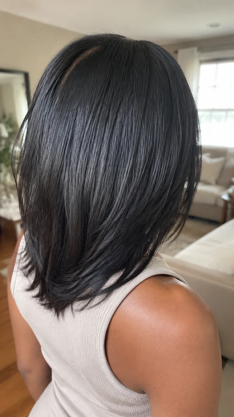 Shoulder-length silk press hairstyle for relaxed hair
