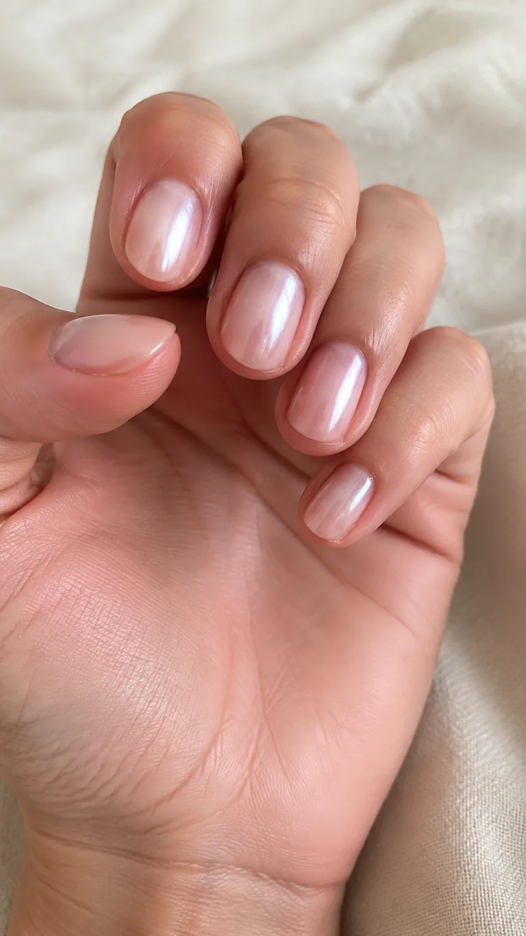 Short pearly glazed nude nails