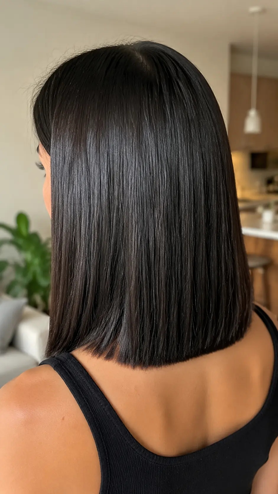 Sleek blunt shoulder length haircut for women