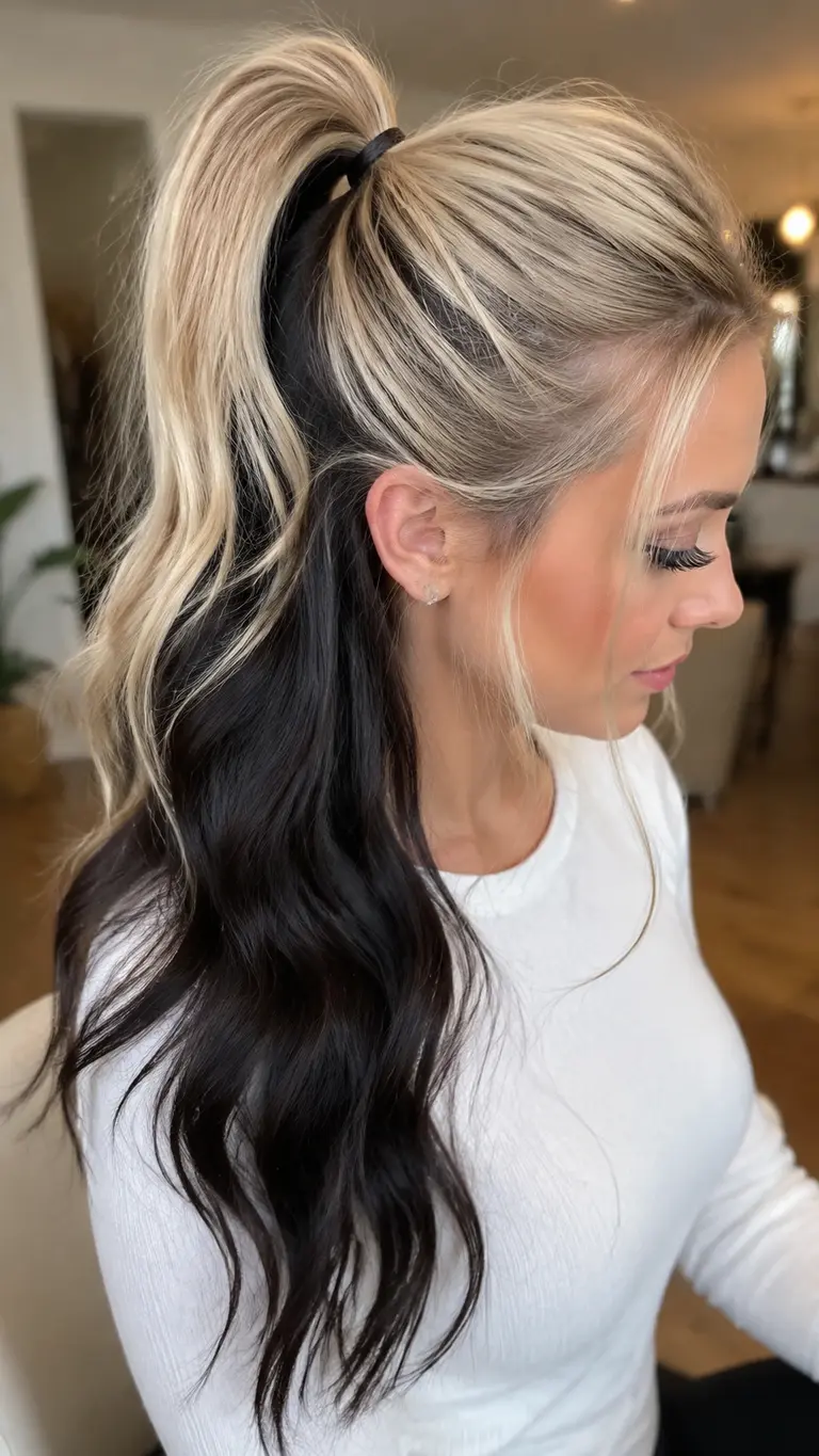 Blonde front sections with black hair at the back