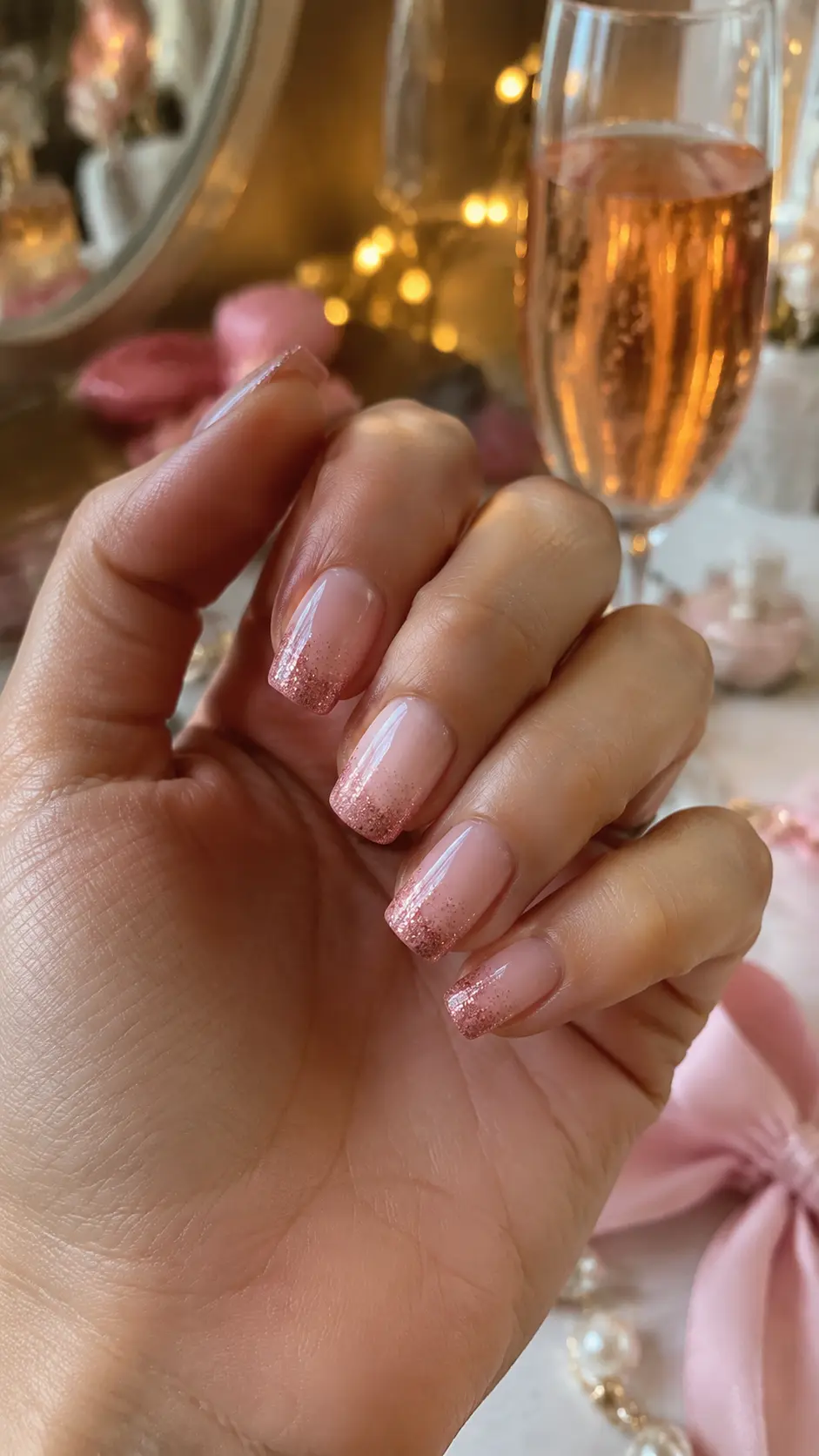 Pink Glitter Ombre Party Nails