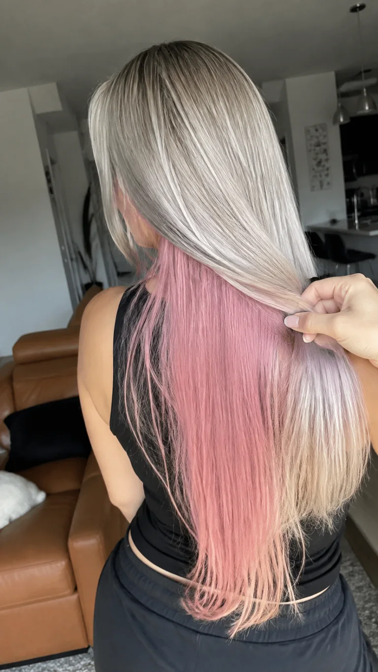 Icy blonde hair with a hidden pastel pink peekaboo panel