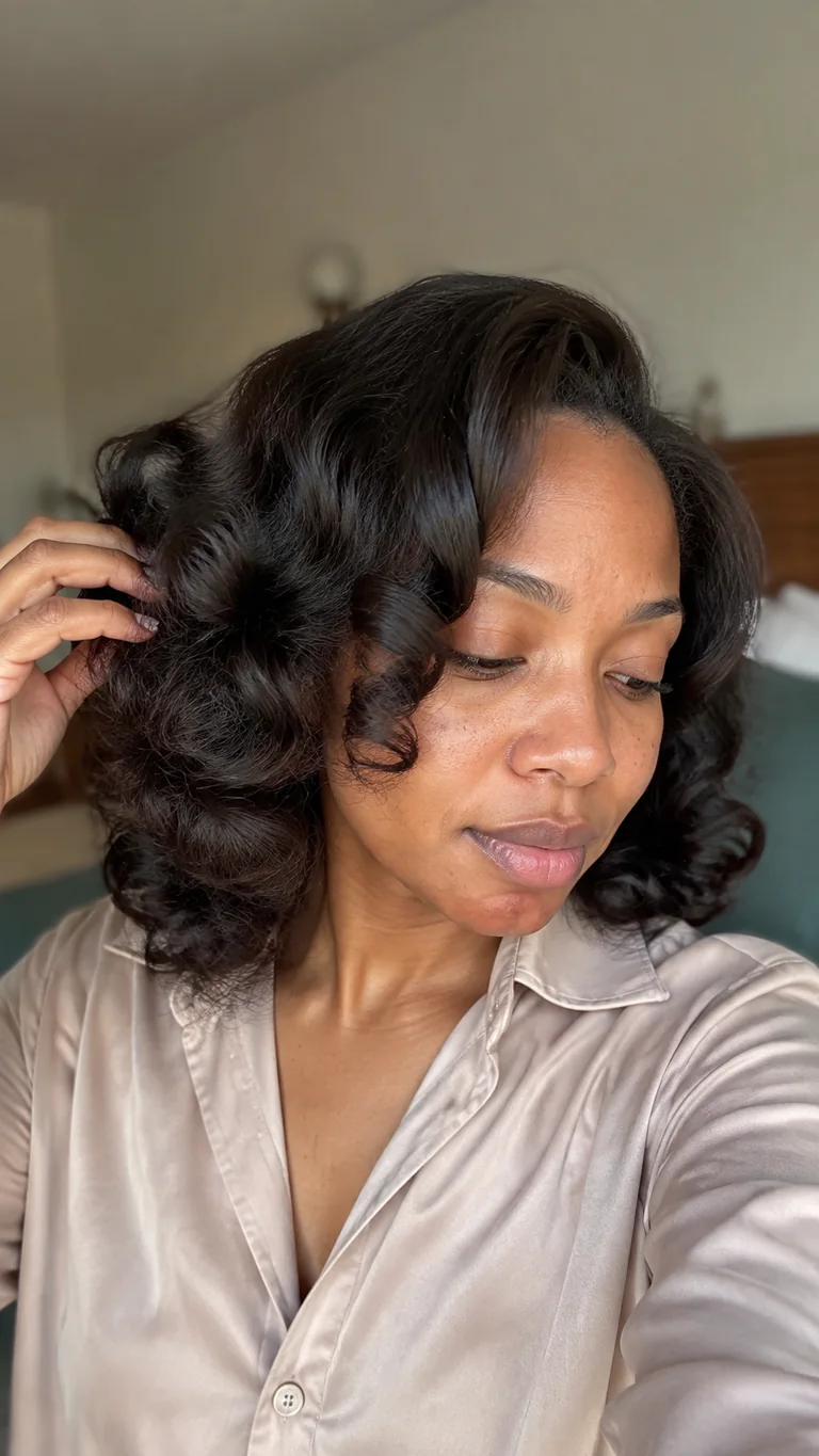 Soft roller-set curls hairstyle for relaxed hair