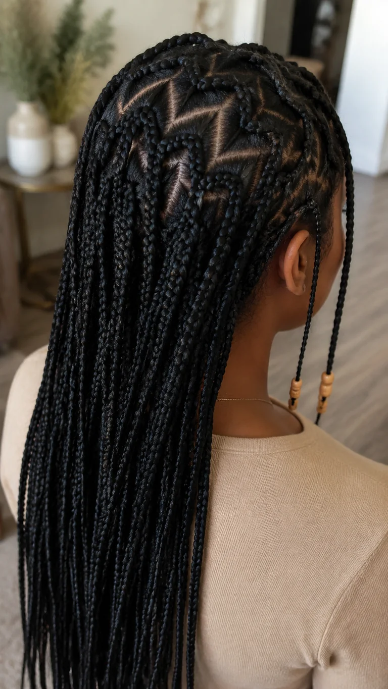 Natural Fulani braids with zigzag cornrow pattern