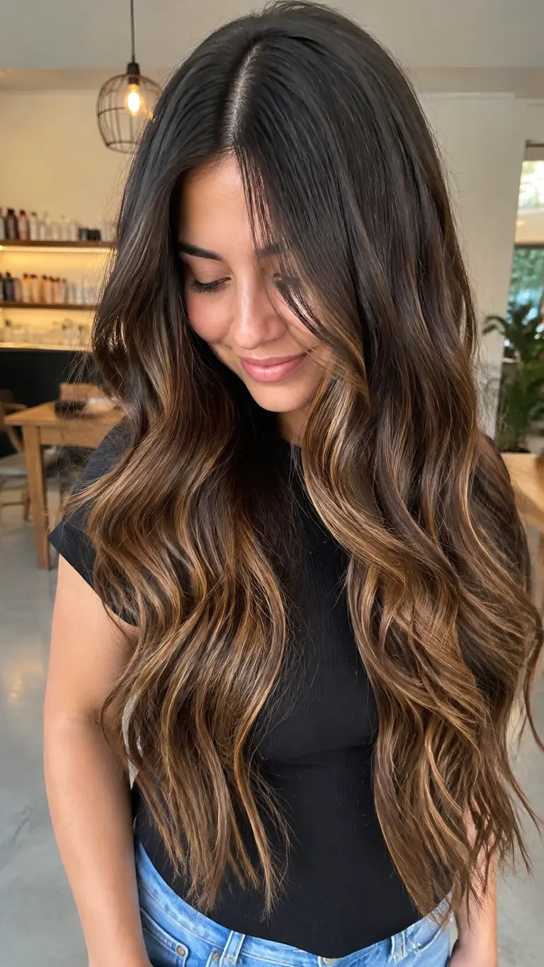 Dimensional bronze balayage on brunette hair