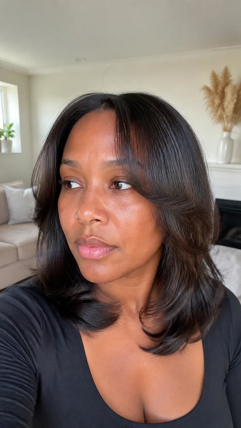 Feathered layered hairstyle for relaxed hair