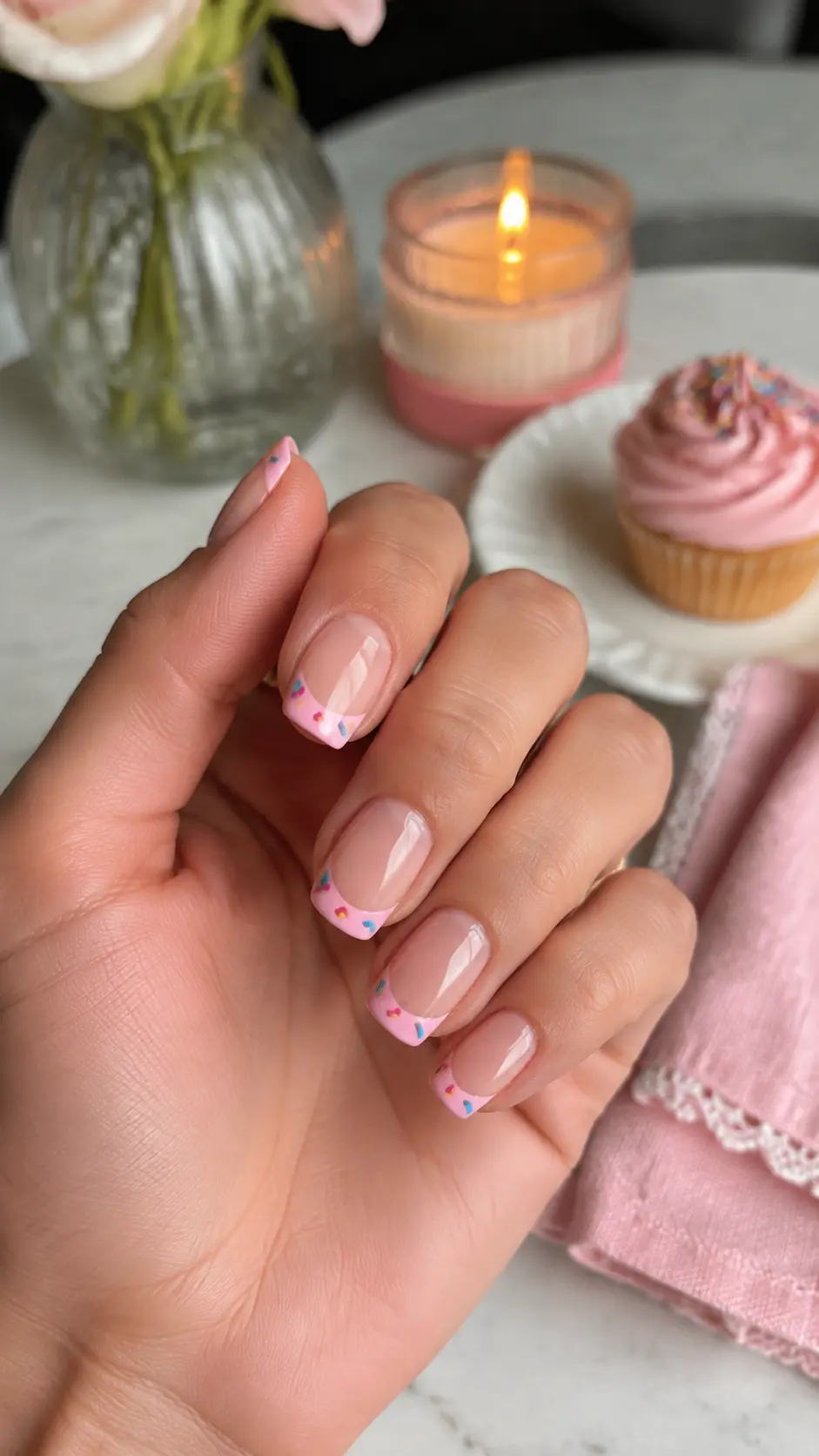 Pink Cake Sprinkle French Tips