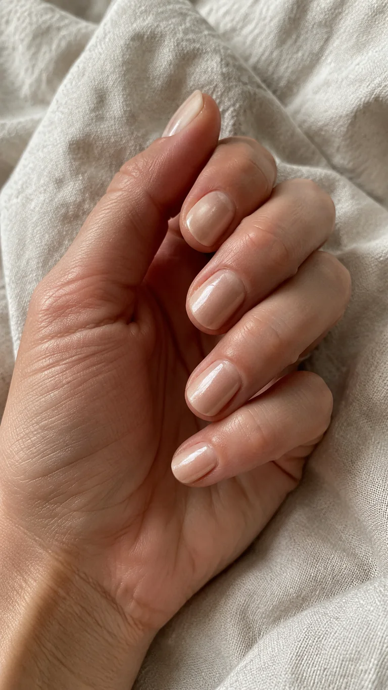 Short champagne nude chrome nails