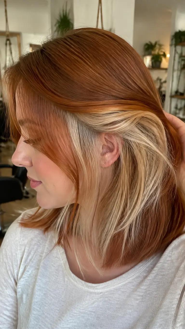 Copper hair with a hidden blonde peekaboo underlayer