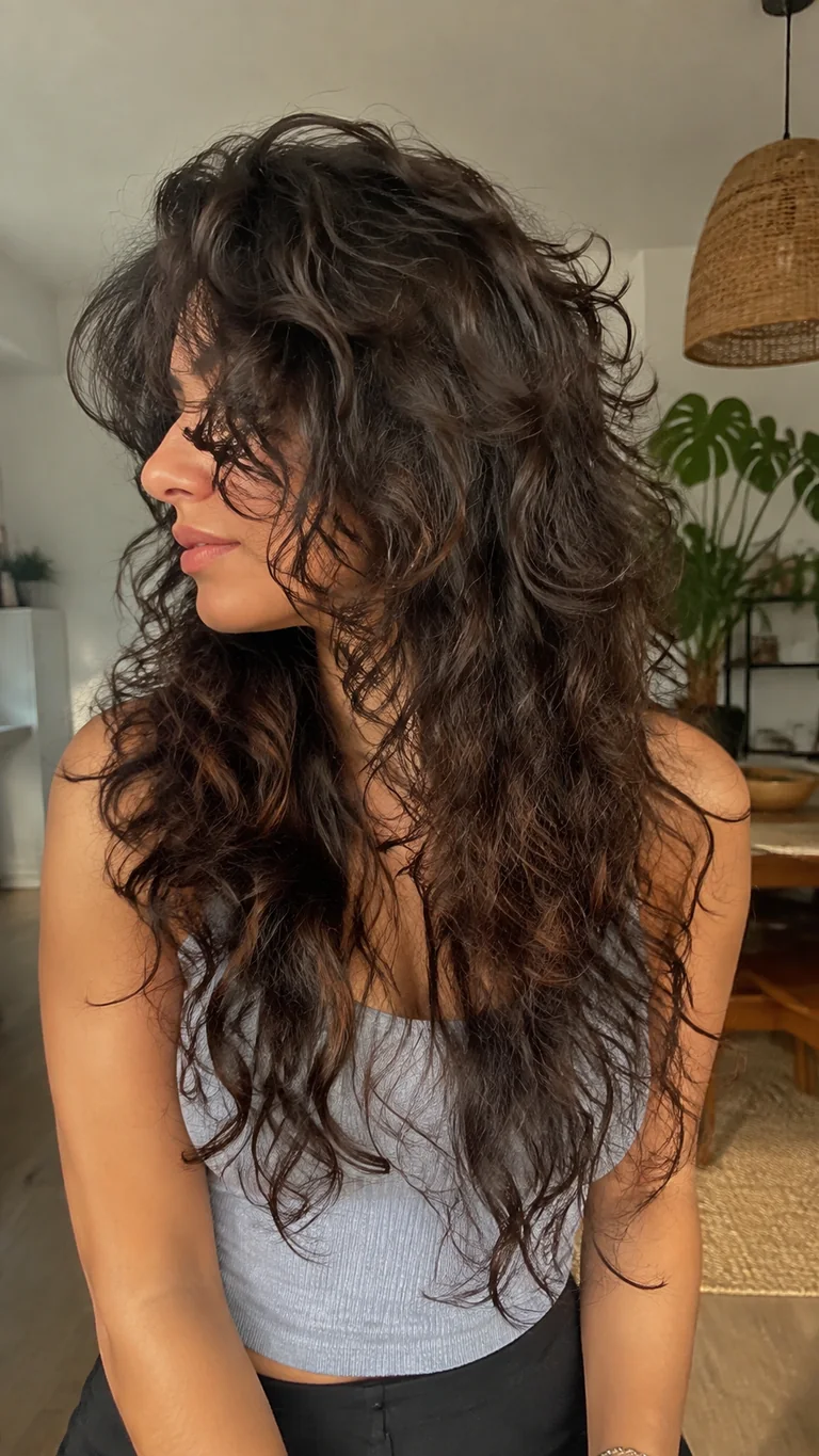 Curly butterfly haircut with long dimensional layers
