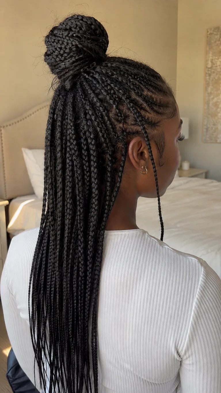 Half-up half-down natural Fulani braids