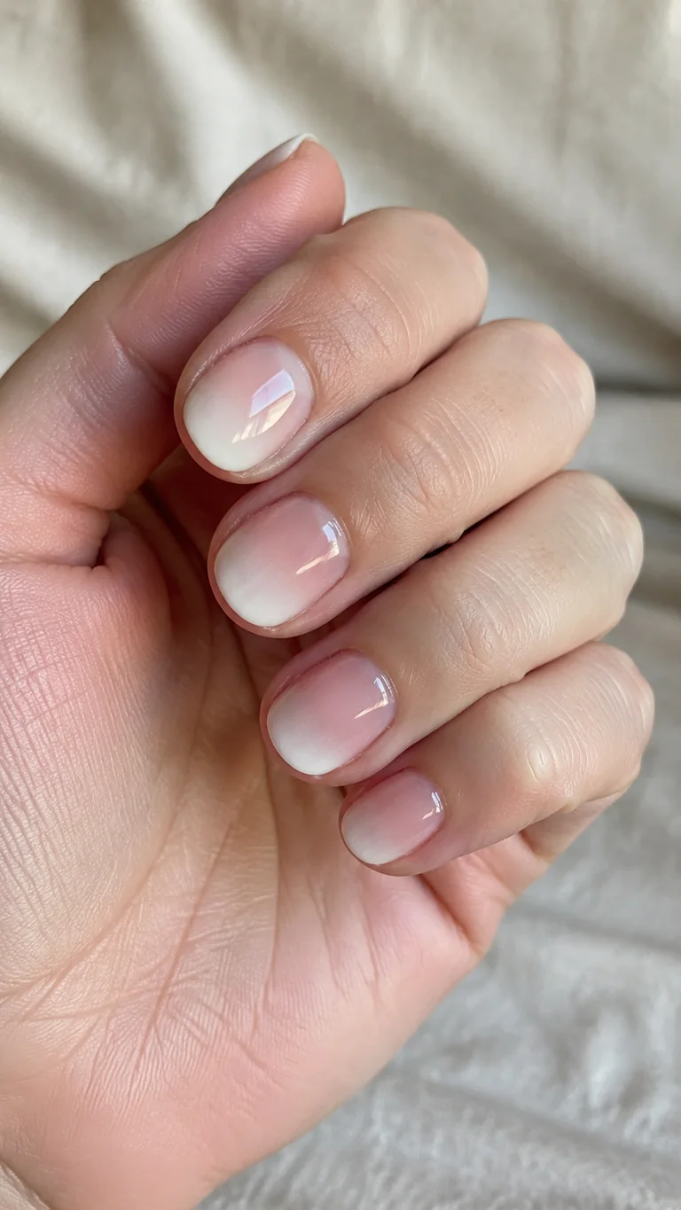 Short blush baby boomer ombre nails