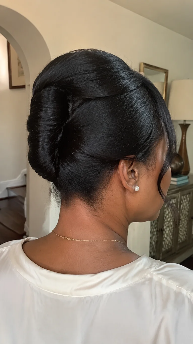 Classic French roll hairstyle for relaxed hair