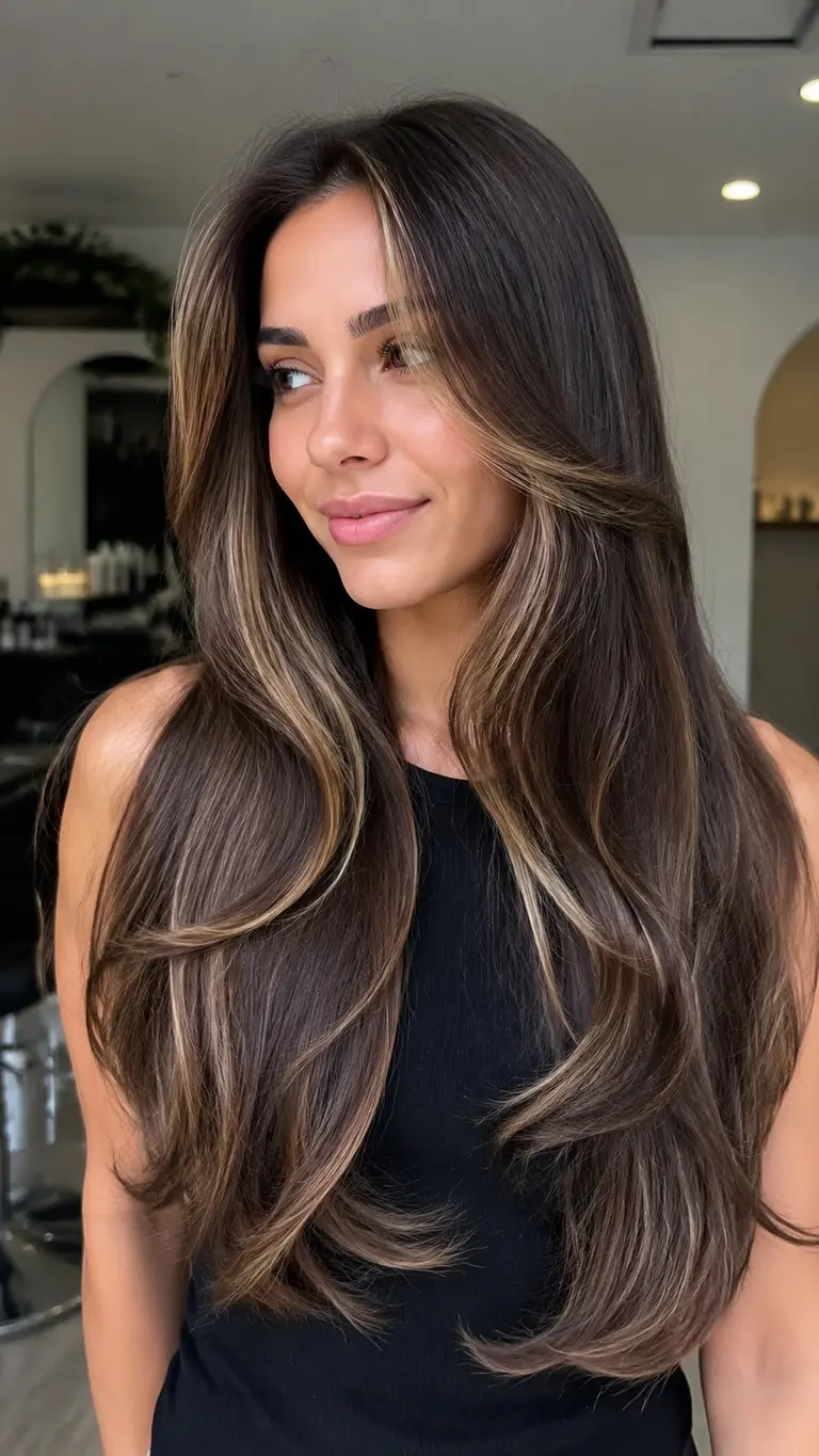 Brunette hair with playful copper colored ends