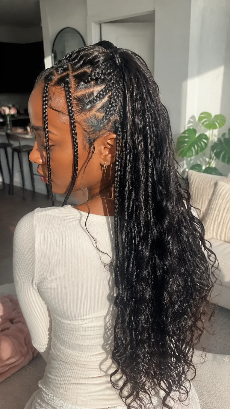 Boho natural Fulani braids with loose curls