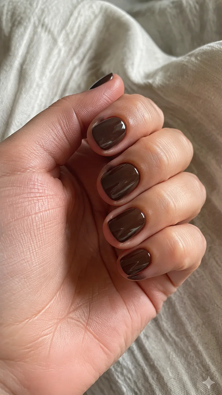 Short glossy chocolate brown nails