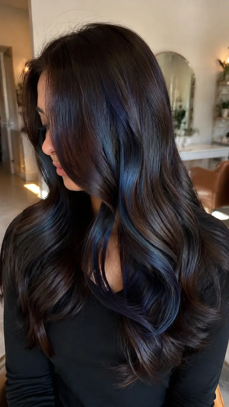 Espresso brunette hair with subtle blue black panels