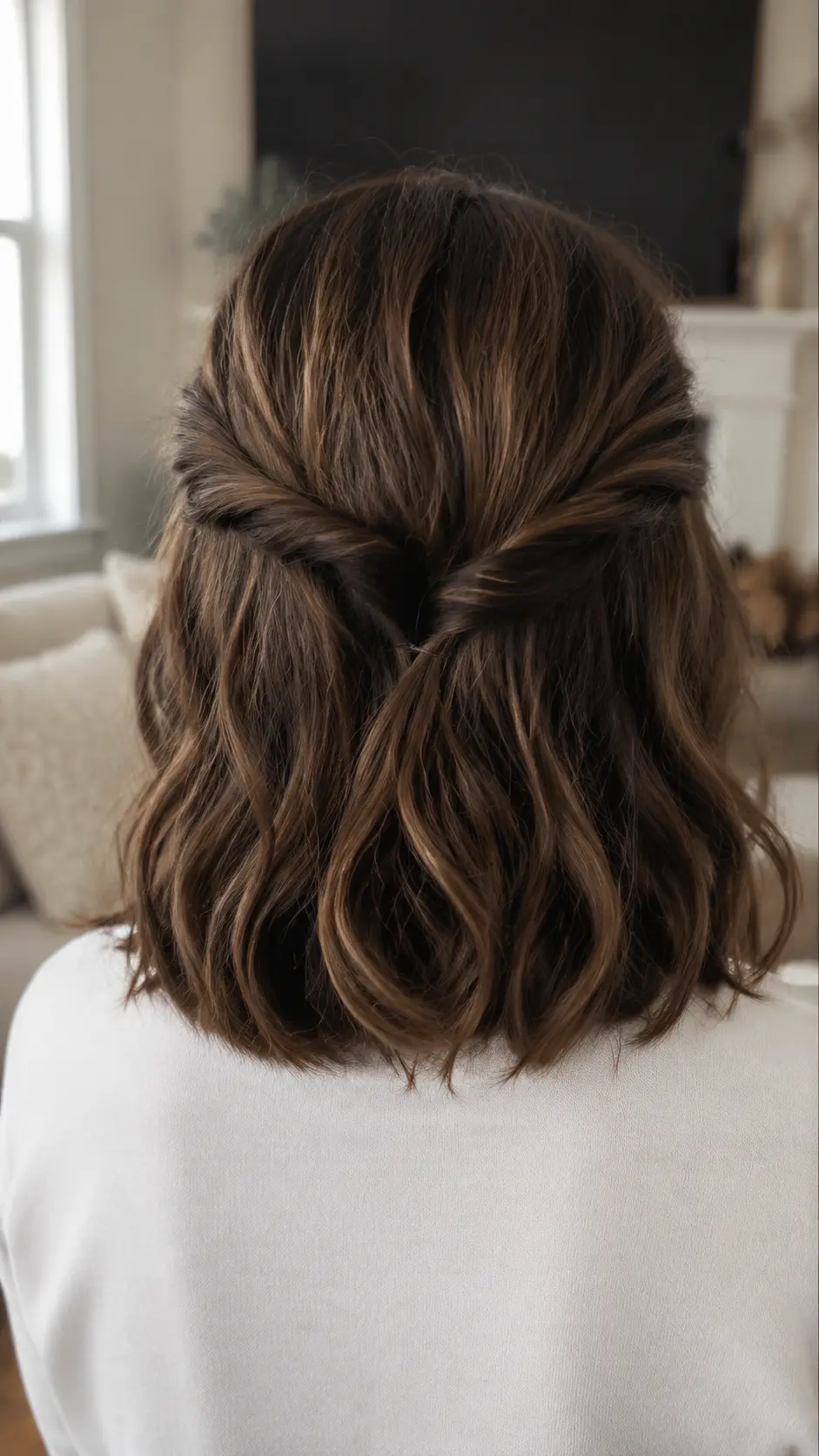 Half-up twisted hairstyle for shoulder length hair