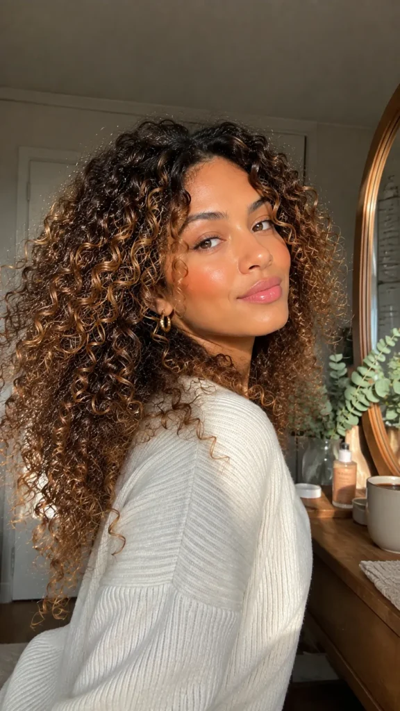 Caramel Balayage Curly Hair