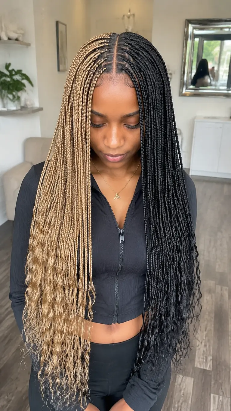 Half blonde half black braided hairstyle