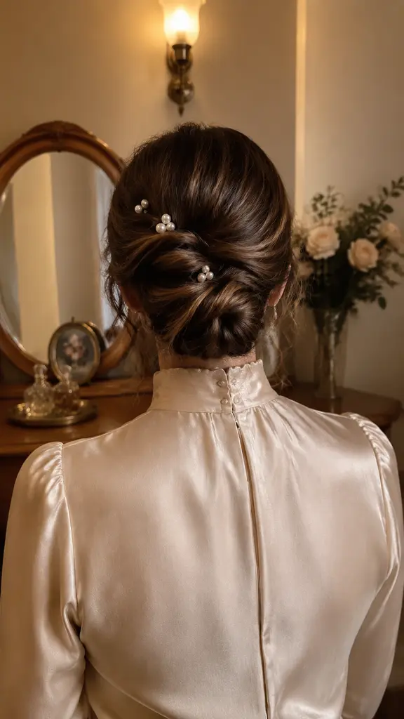 12 Glamour Hair idea 11 pearl-accented textured low updo