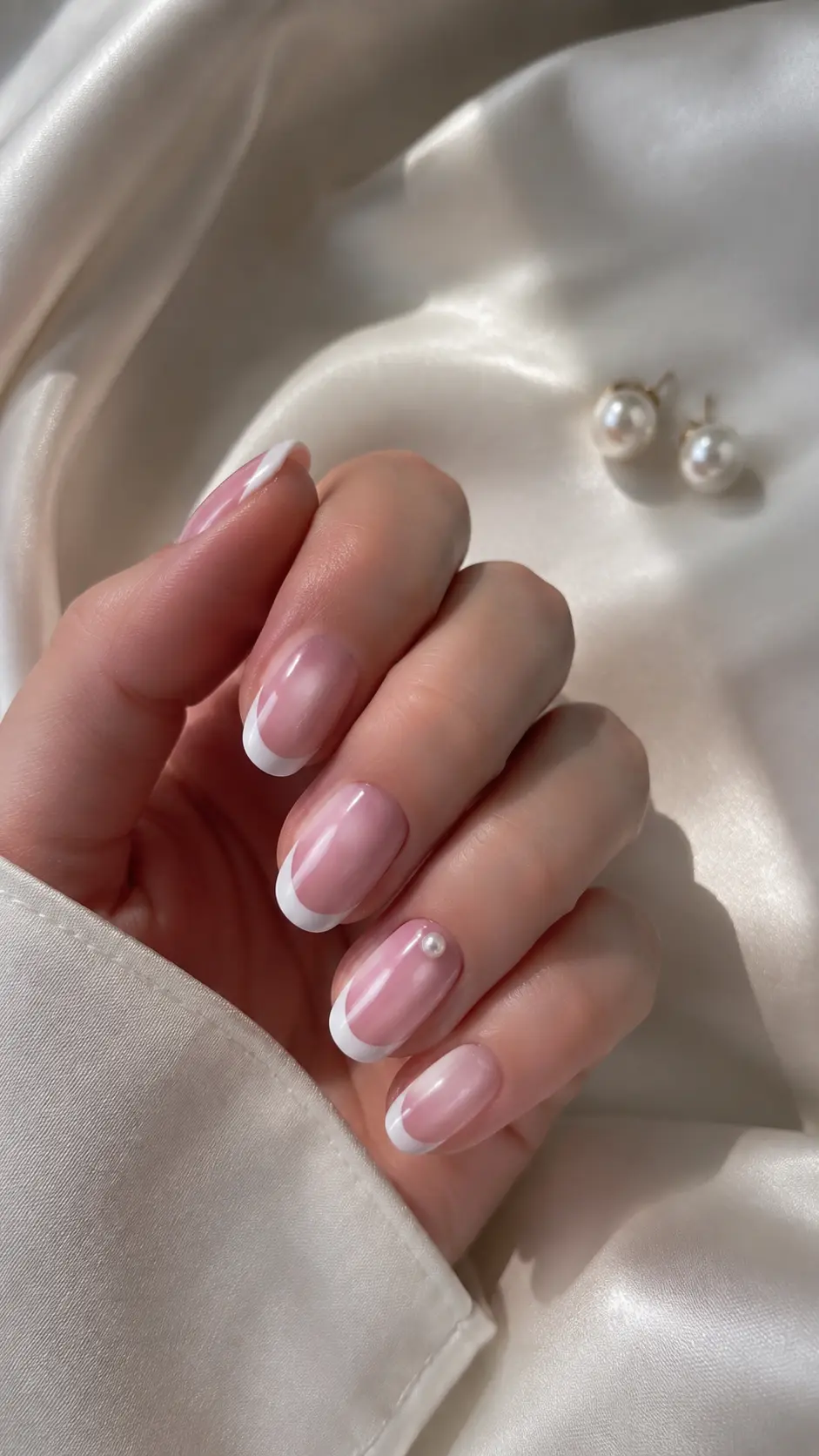 Tiny Pearl Accent French Nails