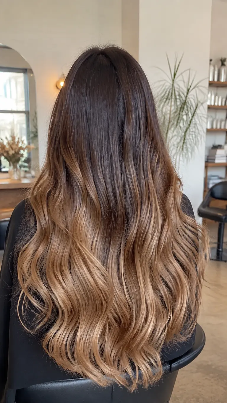 Golden brunette ombre with softly lightened ends