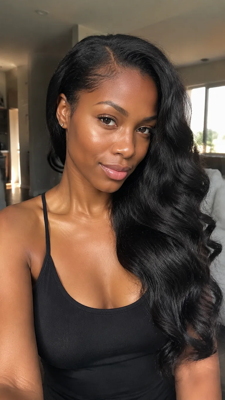 Elegant side-swept waves for relaxed hair