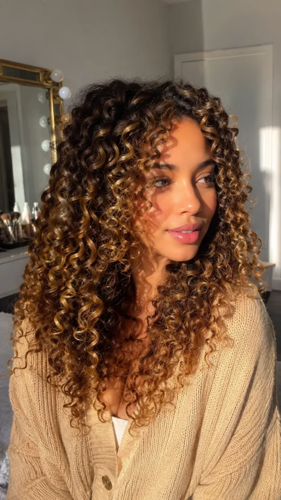 Caramel Balayage Curly Hair