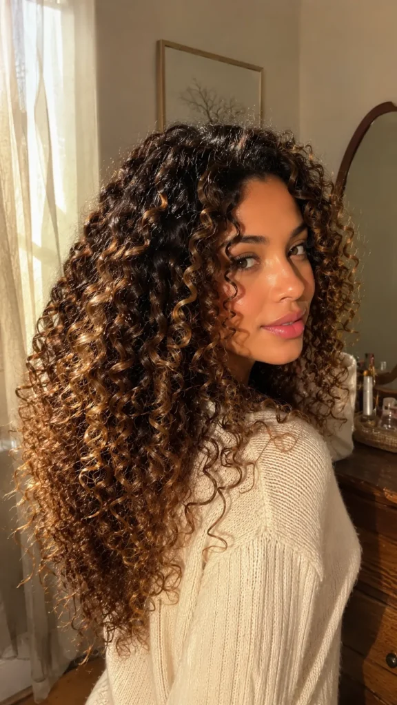 Caramel Balayage Curly Hair