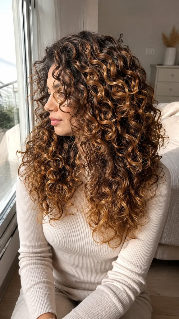 Caramel Balayage Curly Hair