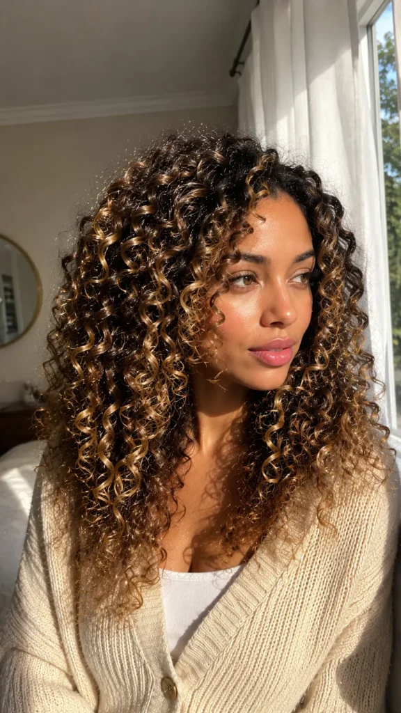Caramel Balayage Curly Hair