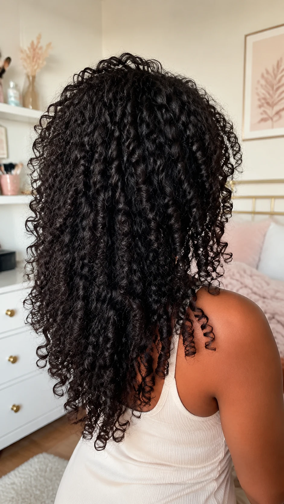 Natural coily curly butterfly haircut with rounded crown layers
