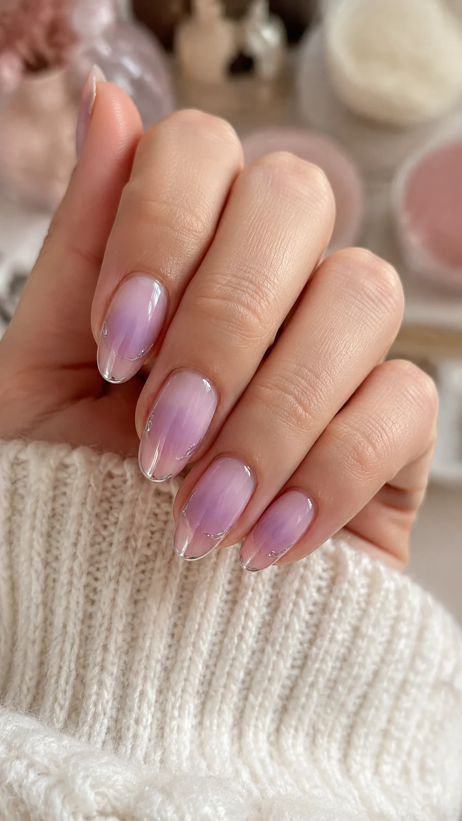 Baby pink jelly simple Y2K nails with white star details