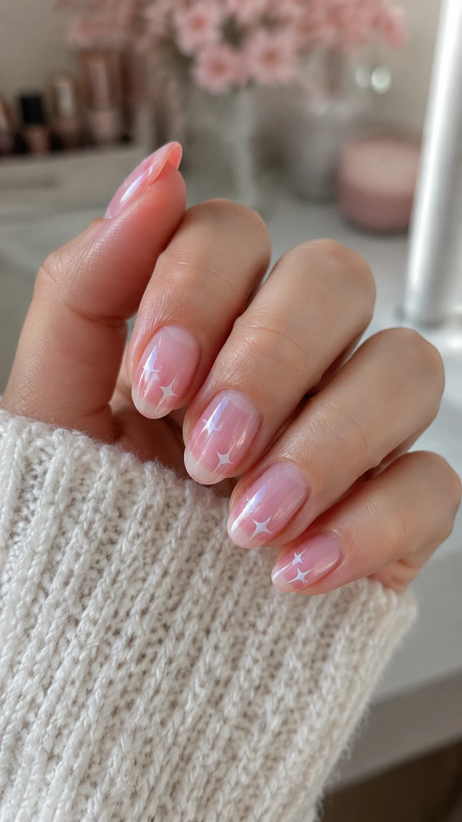 Pastel blue French simple Y2K nails with silver dots