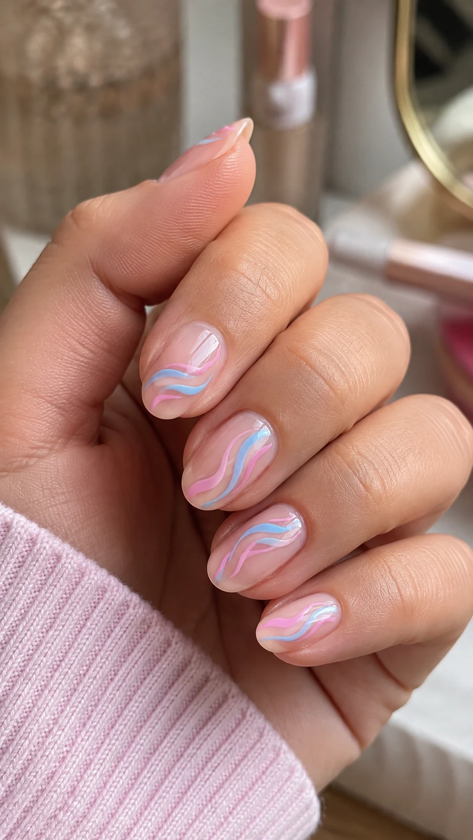 Lavender aura simple Y2K nails with chrome accents
