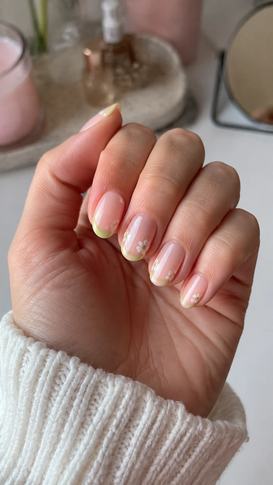 Soft pink flame simple Y2K nails on a milky base
