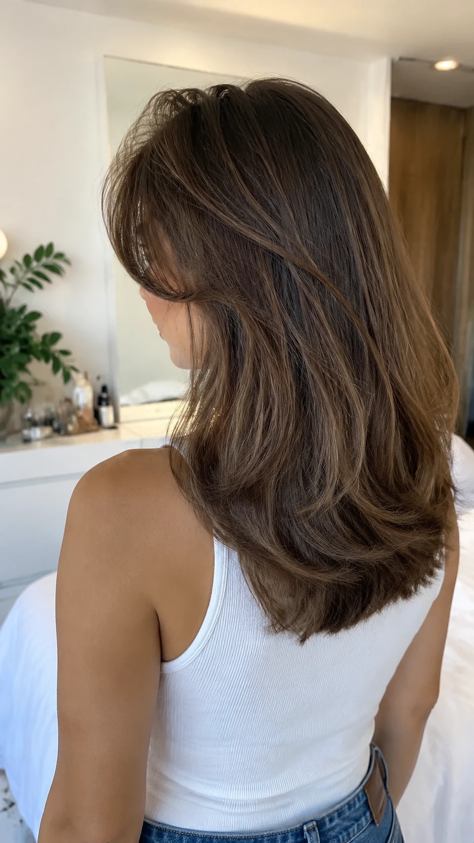 Medium soft butterfly haircut with long curtain bangs